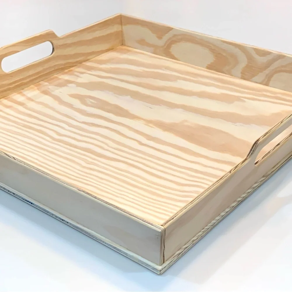 DIY Handmade Tray Pinewood Unfinished Handles Rectangular Rustic - Picture 6 of 14
